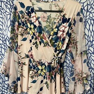 Perseption Concept Pink Floral Wrap Blouse M